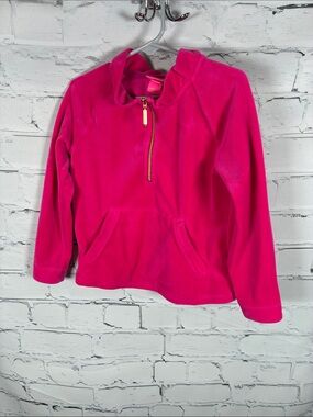 Lilly Pulitzer Hot Pink Half-Zip Velvet Ruffle Collar Sweatshirt